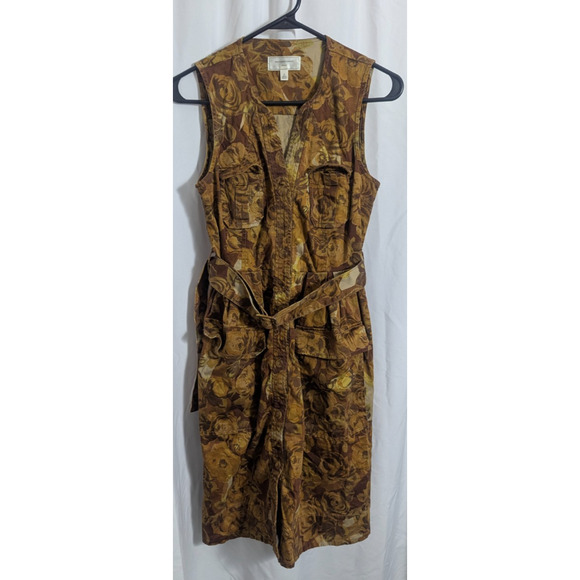 Anthropologie Moulinette Soeurs Brown Floral Rose Brassica Safari Dress Sz 0 J2 - Picture 1 of 5